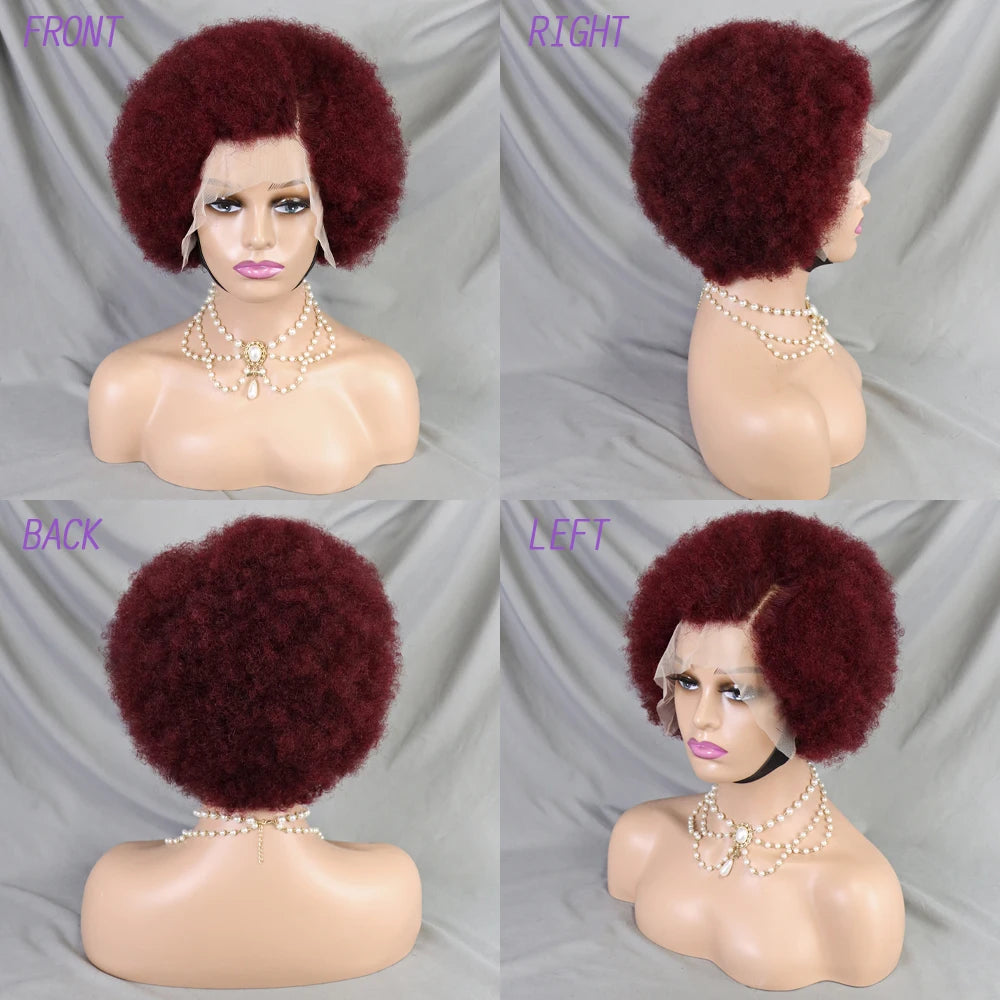 Afro Kinky Curly Lace Front Human Hair Afro Side Part Natural Hairline Glue less Short Wigs