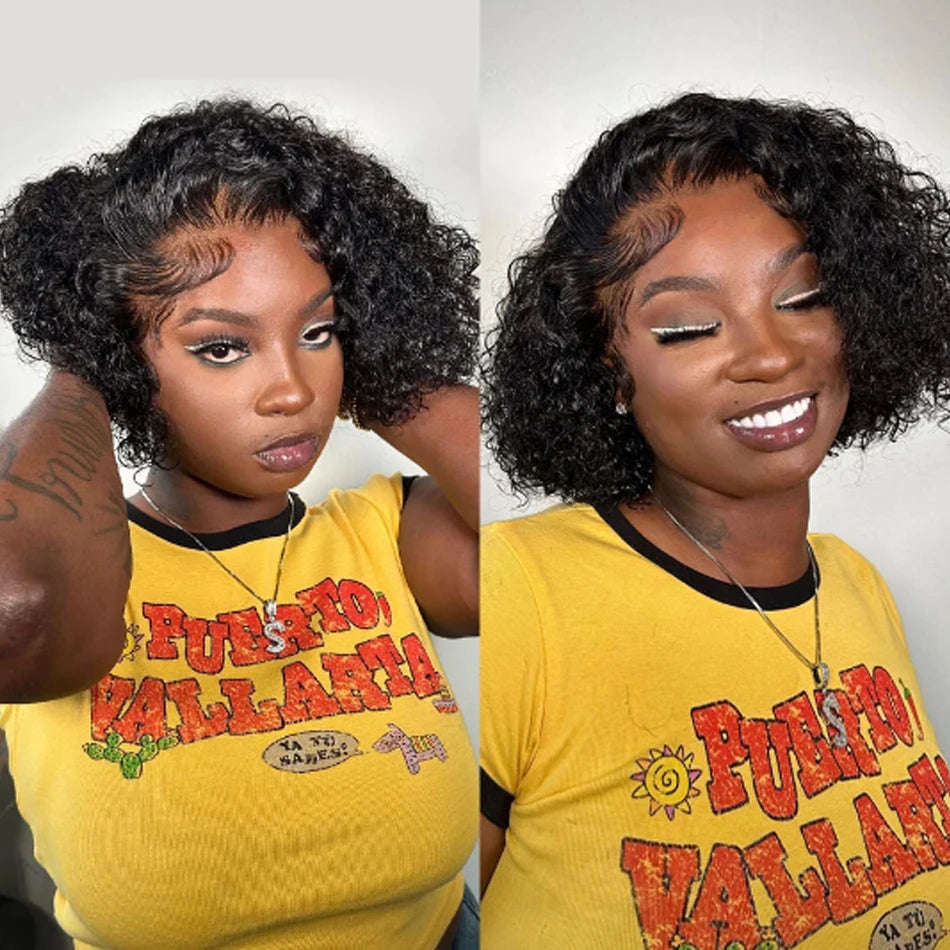 Glueless Kinky Curly Bob Wig Ready To Wear 13X4 Lace Frontal Short Curly Bob Wigs 100% Human Hair Wigs For Women 180% Brazilian