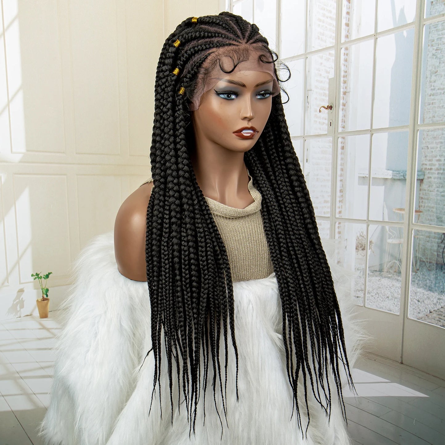 Knotless Cornrow Braids Lace Front Wigs 28 Inches Hair