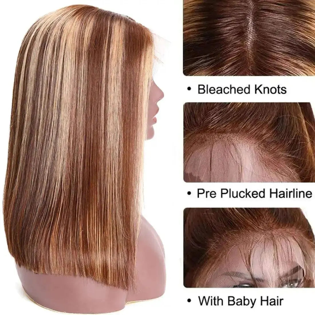 Highlight Pre Plucked Short Straight Bob Wig Lace Front Human Hair Wigs