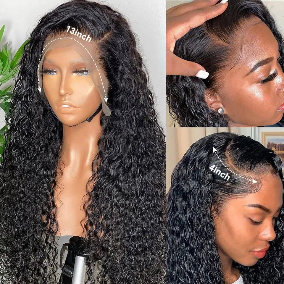 Deep Wave Frontal Wig Human Hair 13x4 Curly Lace Front Wig Full Transparent HD Lace Water Wigs 180 Density Brazilian - Supreme Lush Hair