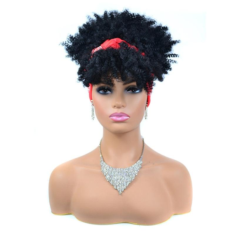 Short Kinky Curly Synthetic Headband Wigs with Scarf - Supreme Lush Hair
