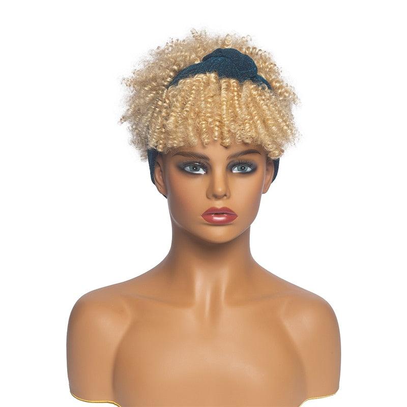 Short Kinky Curly Synthetic Headband Wigs with Scarf - Supreme Lush Hair