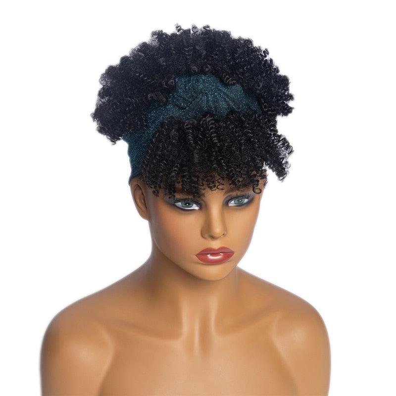 Short Kinky Curly Synthetic Headband Wigs with Scarf - Supreme Lush Hair