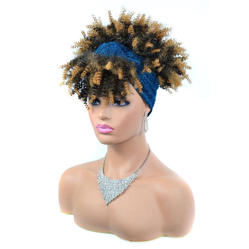 Short Kinky Curly Synthetic Headband Wigs with Scarf - Supreme Lush Hair