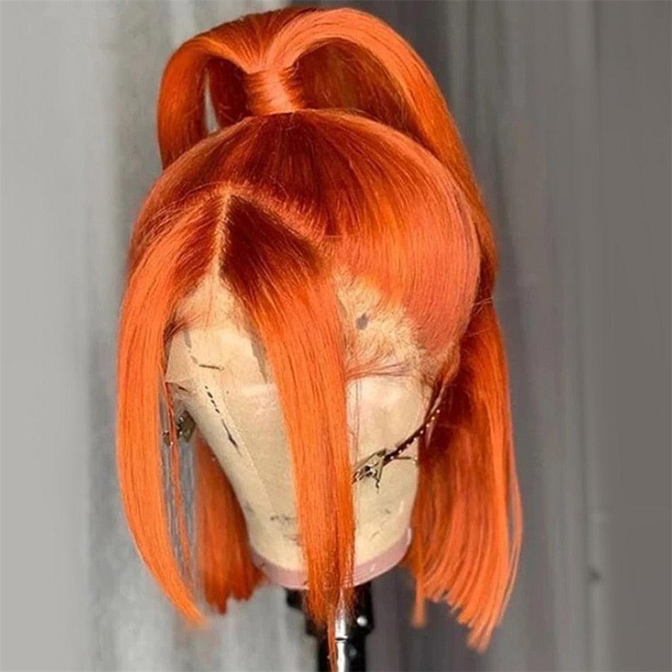 Orange Ginger Straight Bob Transparent Lace Front Human Hair Wigs - Supreme Lush Hair