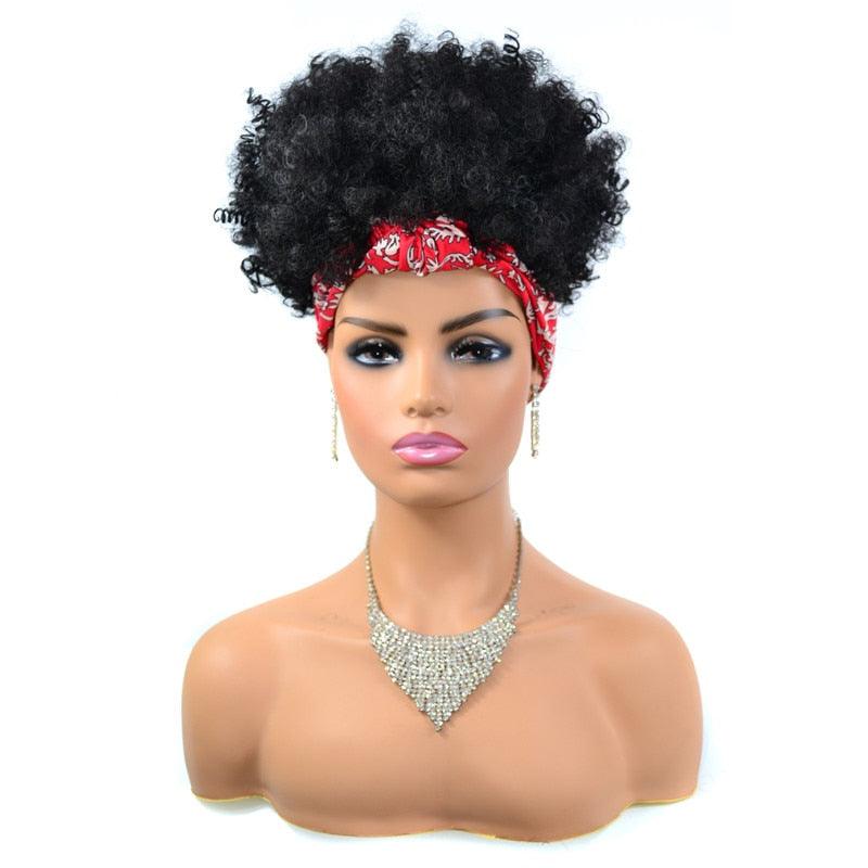Short Kinky Curly Synthetic Headband Wigs with Scarf - Supreme Lush Hair
