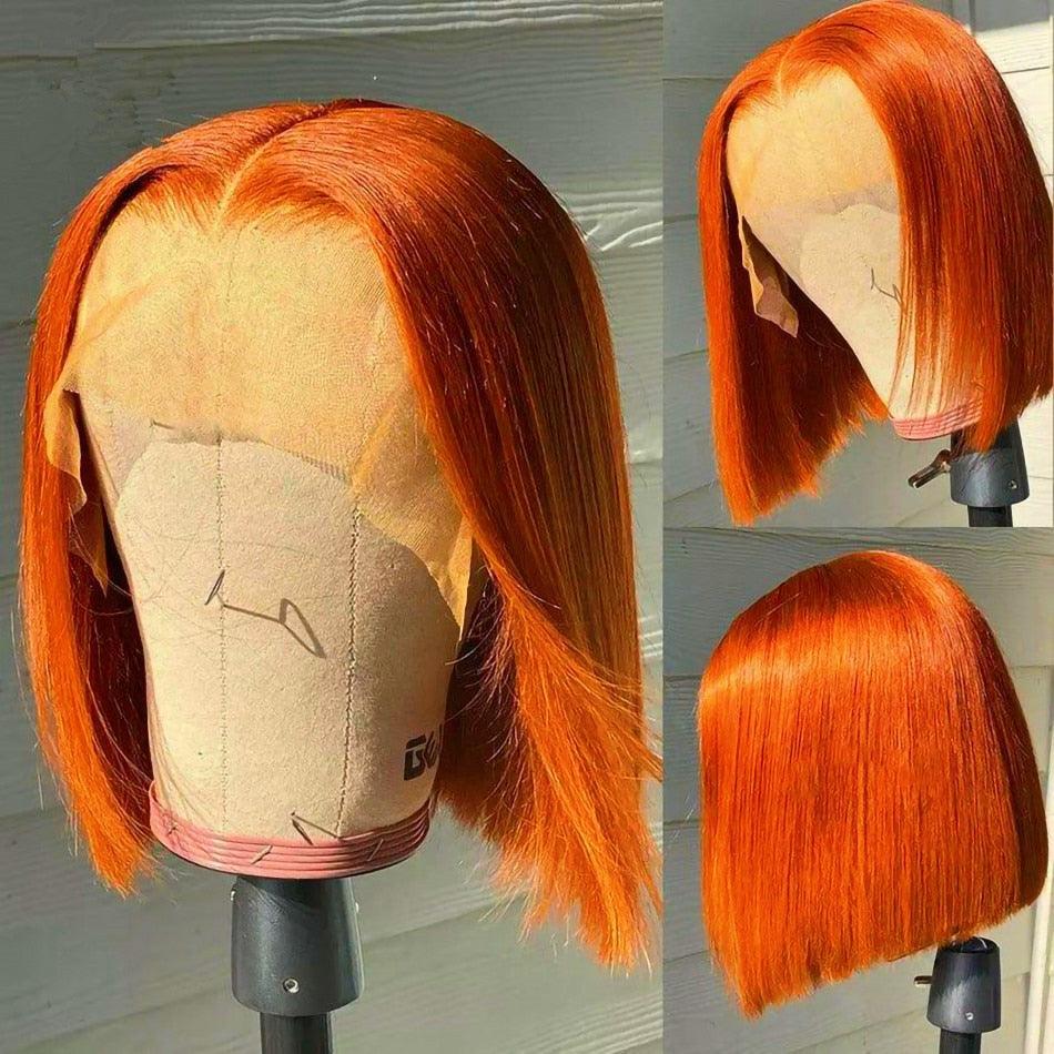 Orange Ginger Straight Bob Transparent Lace Front Human Hair Wigs - Supreme Lush Hair