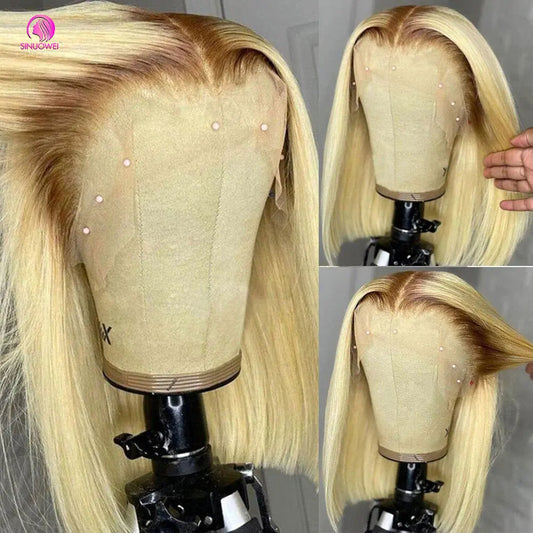 Blonde Short Bob Wig Transparent Lace Front Human Hair