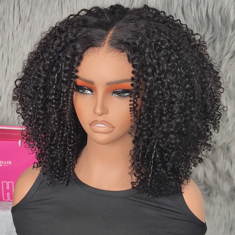 4C Edges Afro Curly 13x6 Lace Frontal 300% Kinky Curly Glueless Wigs Human Hair Pre Cut 7x5 HD Lace Closure Wigs