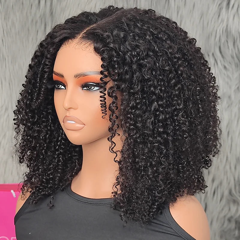4C Edges Afro Curly 13x6 Lace Frontal 300% Kinky Curly Glueless Wigs Human Hair Pre Cut 7x5 HD Lace Closure Wigs
