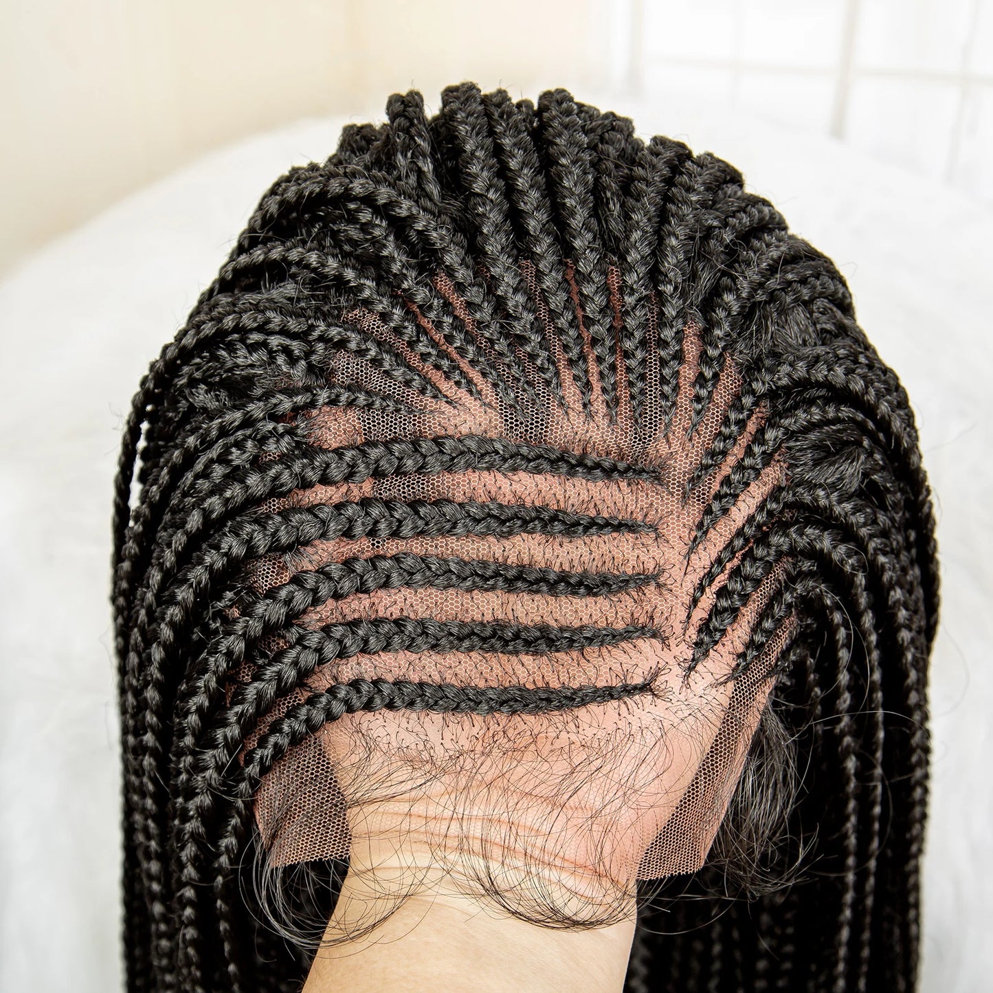 16 Inches Short Afro Bob Cornrow Braids Synthetic 13x4 Lace Frontal Natural Colour