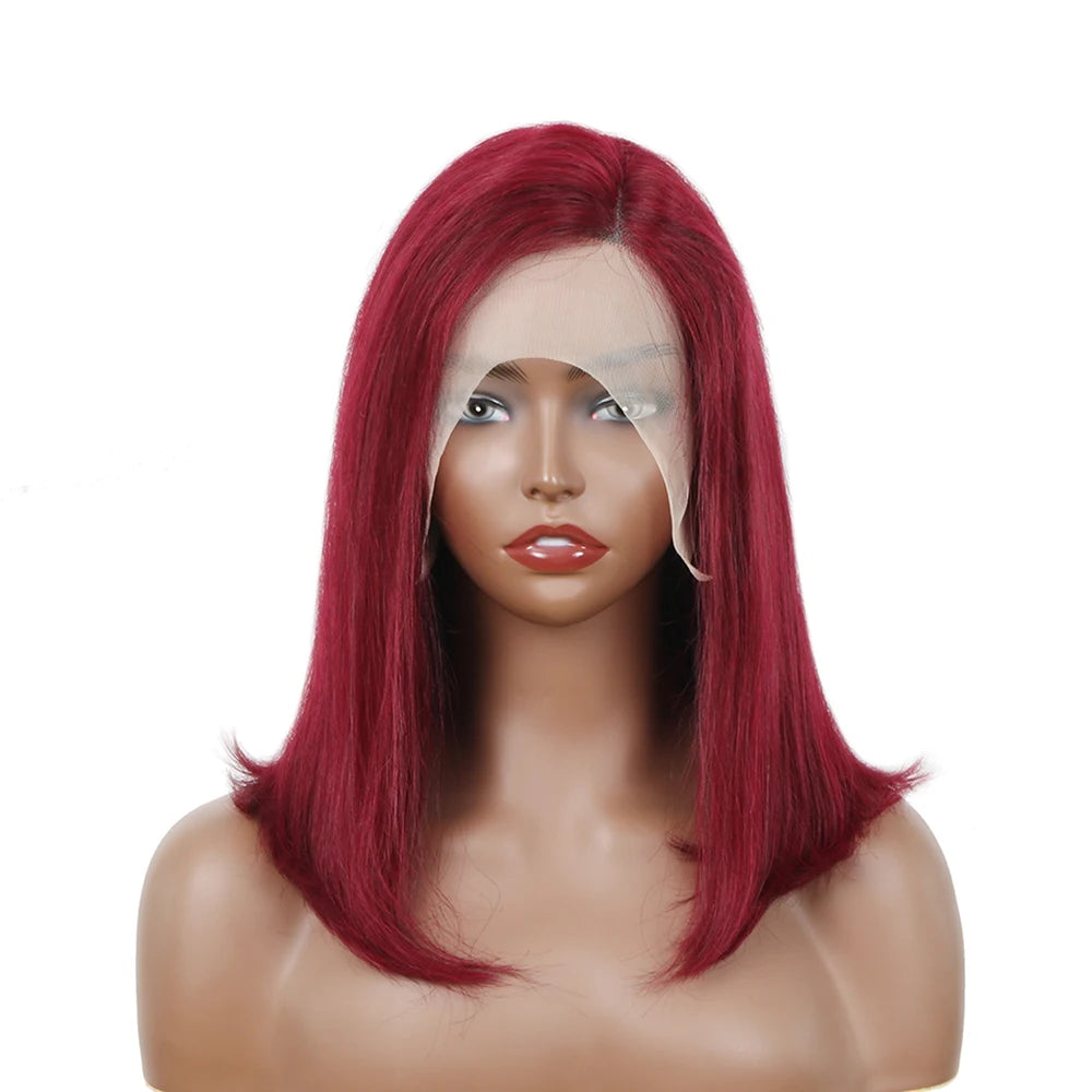 Burgundy Short Bob Wig 4x4 Closure Lace Front Human Hair