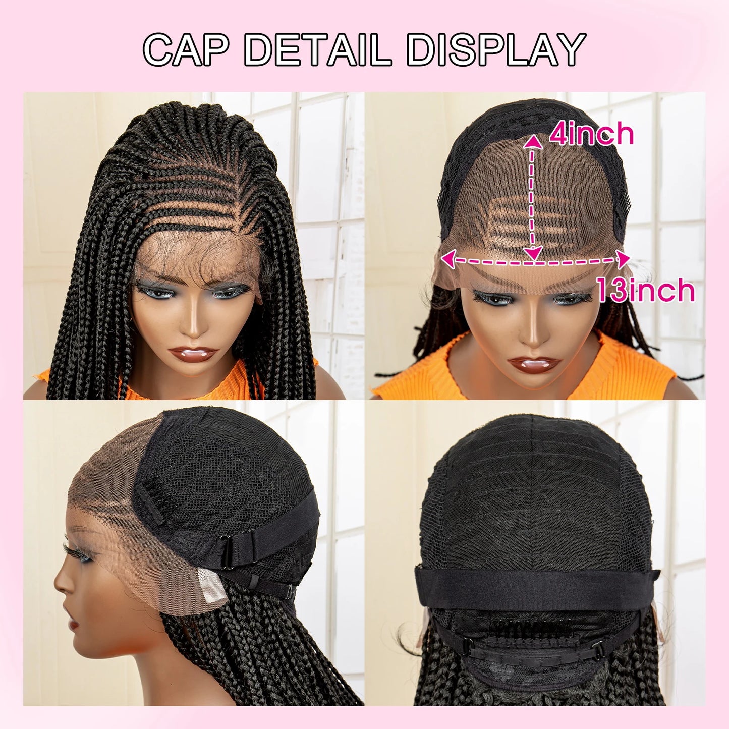 16 Inches Short Afro Bob Cornrow Braids Synthetic 13x4 Lace Frontal Natural Colour
