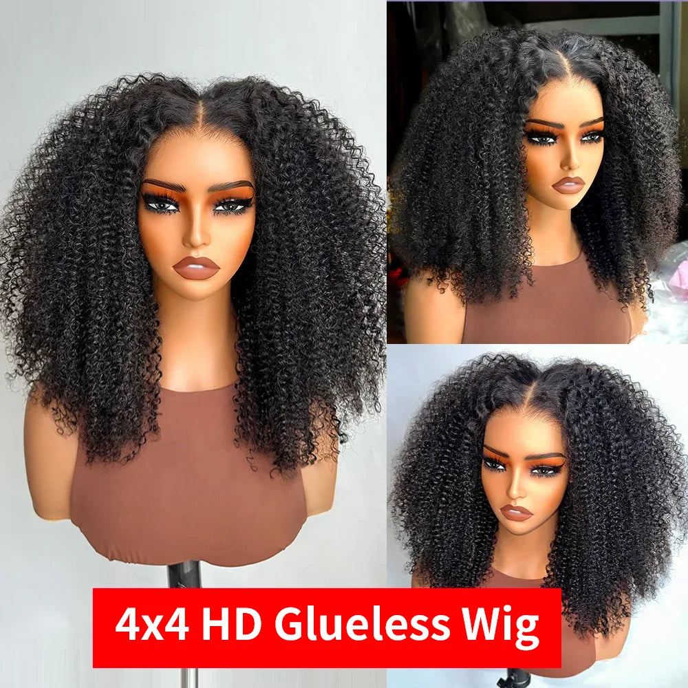 4C Edges Afro Curly 13x6 Lace Frontal 300% Kinky Curly Glueless Wigs Human Hair Pre Cut 7x5 HD Lace Closure Wigs