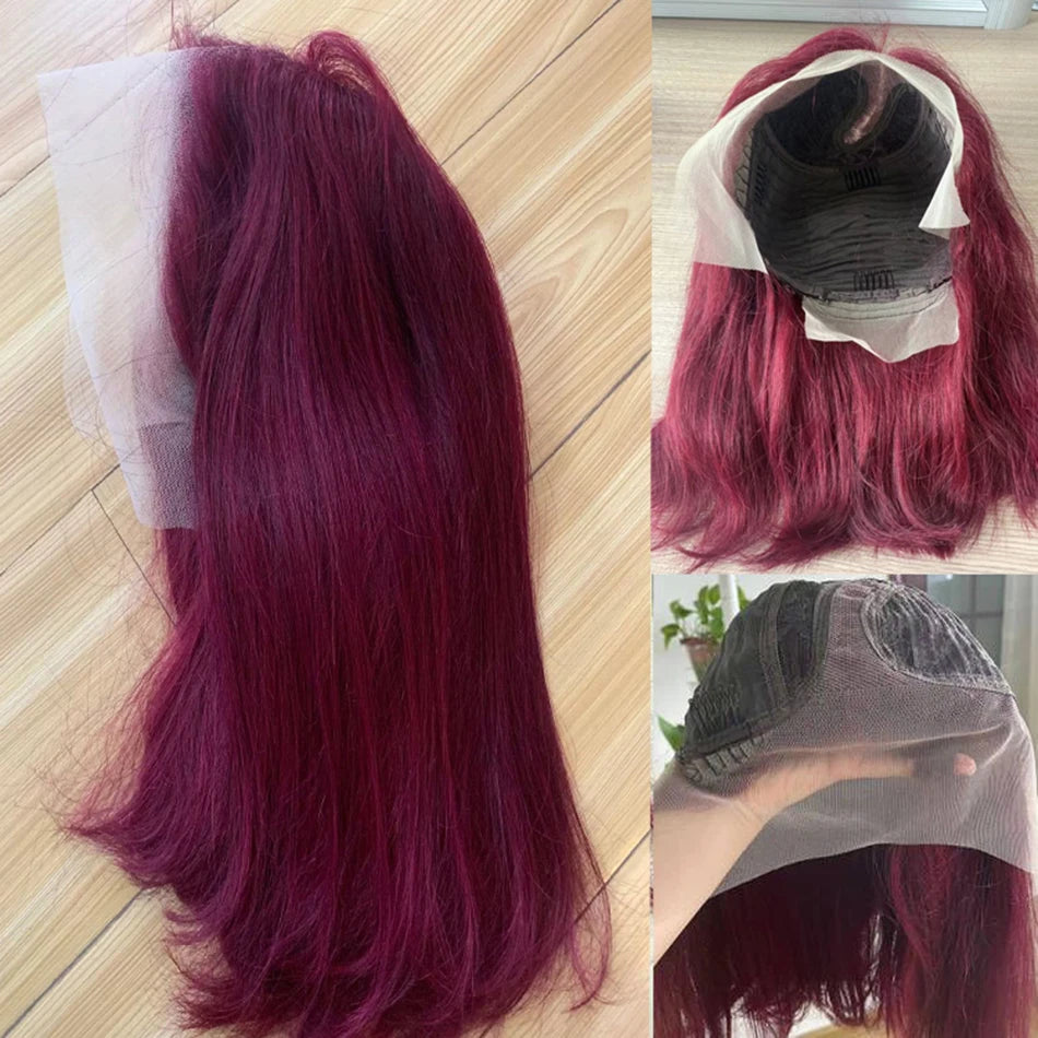 Burgundy Short Bob Wig 4x4 Closure Lace Front Human Hair