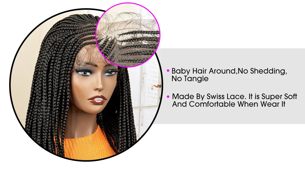16 Inches Short Afro Bob Cornrow Braids Synthetic 13x4 Lace Frontal Natural Colour