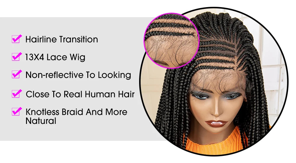 16 Inches Short Afro Bob Cornrow Braids Synthetic 13x4 Lace Frontal Natural Colour