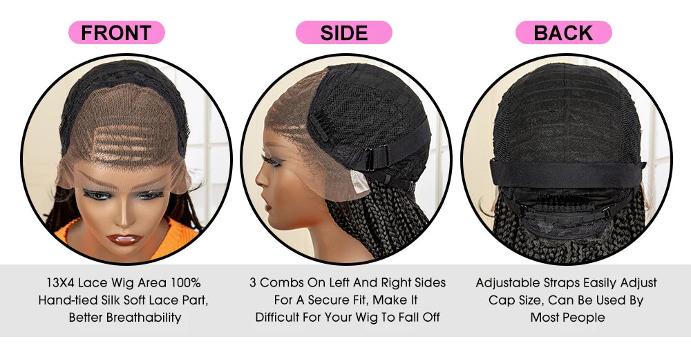 16 Inches Short Afro Bob Cornrow Braids Synthetic 13x4 Lace Frontal Natural Colour