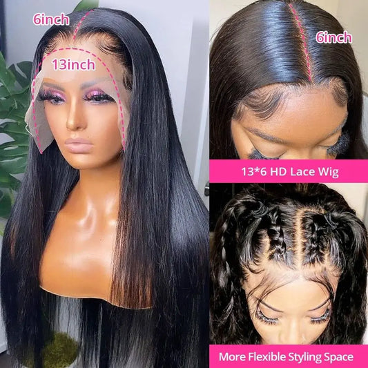 Straight Glueless Wig Lace Front Human Hair Ready To Wear And Go Preplucked For Women 36Inch Brazilian 13x6 Hd Lace Frontal Wigs