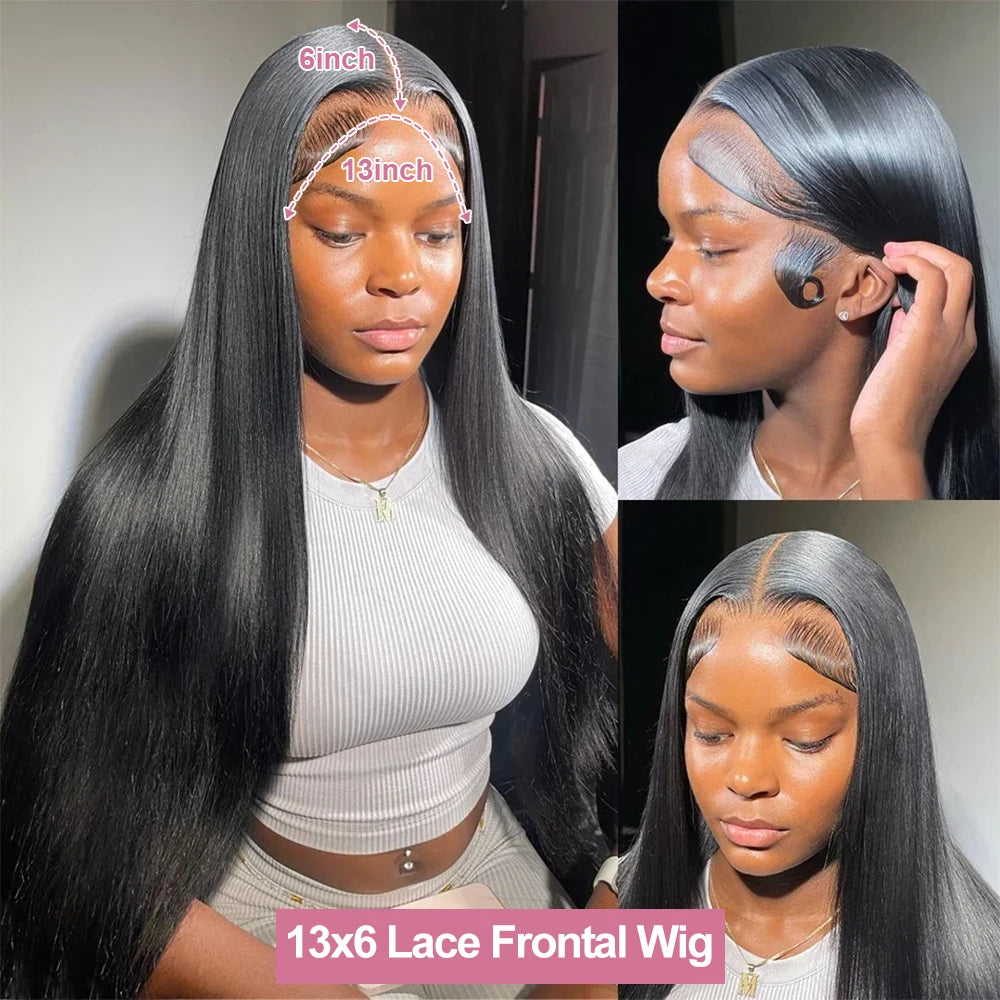 30 38 Inch 200% Density HD Lace Brazilian 13x4 13x6 Bone Straight Human Hair