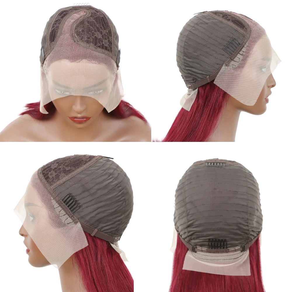 Burgundy Short Bob Wig 4x4 Closure Lace Front Human Hair