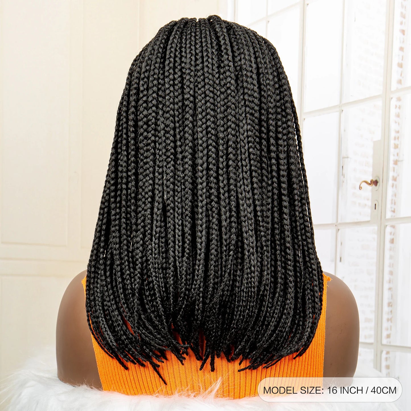 16 Inches Short Afro Bob Cornrow Braids Synthetic 13x4 Lace Frontal Natural Colour
