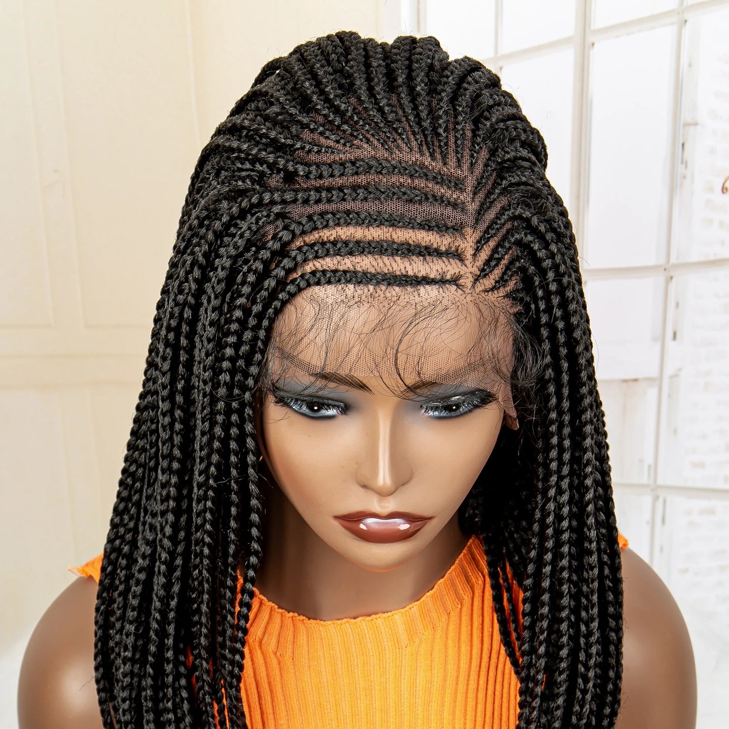 16 Inches Short Afro Bob Cornrow Braids Synthetic 13x4 Lace Frontal Natural Colour