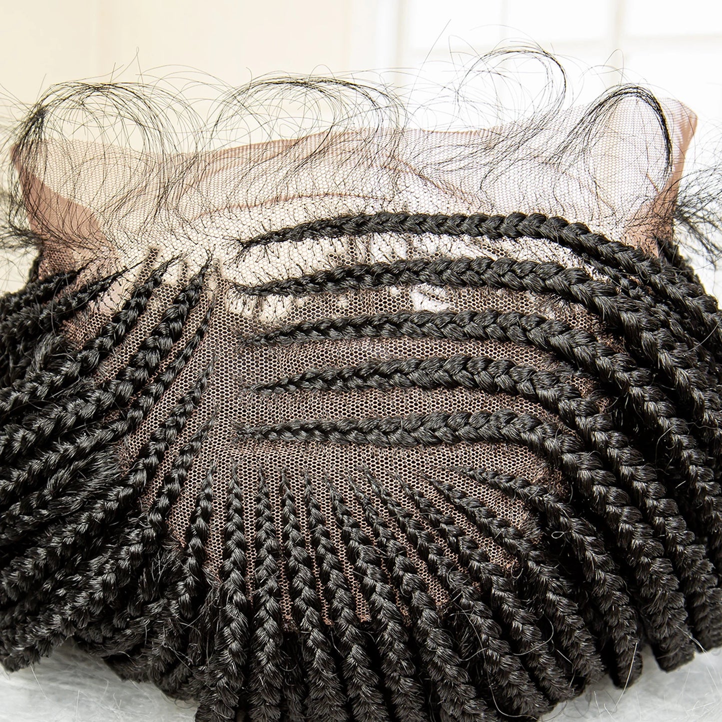 16 Inches Short Afro Bob Cornrow Braids Synthetic 13x4 Lace Frontal Natural Colour
