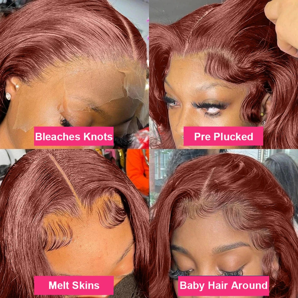 Reddish Brown Body Wave HD 13x4 13x6 Lace Frontal Brazilian Remy Human Hair Wigs