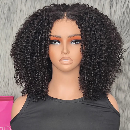 4C Edges Afro Curly 13x6 Lace Frontal 300% Kinky Curly Glueless Wigs Human Hair Pre Cut 7x5 HD Lace Closure Wigs
