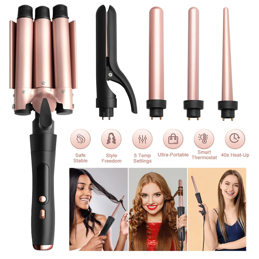 Multi-functional Curling Iron Set 5-in-1 Interchangeable Barrel Curler Hair Waver Styling Tools