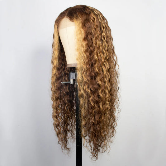 Lace Water Deep Wave Frontal Highlight Honey Brown Glueless Curly Human Hair - Supreme Lush Hair
