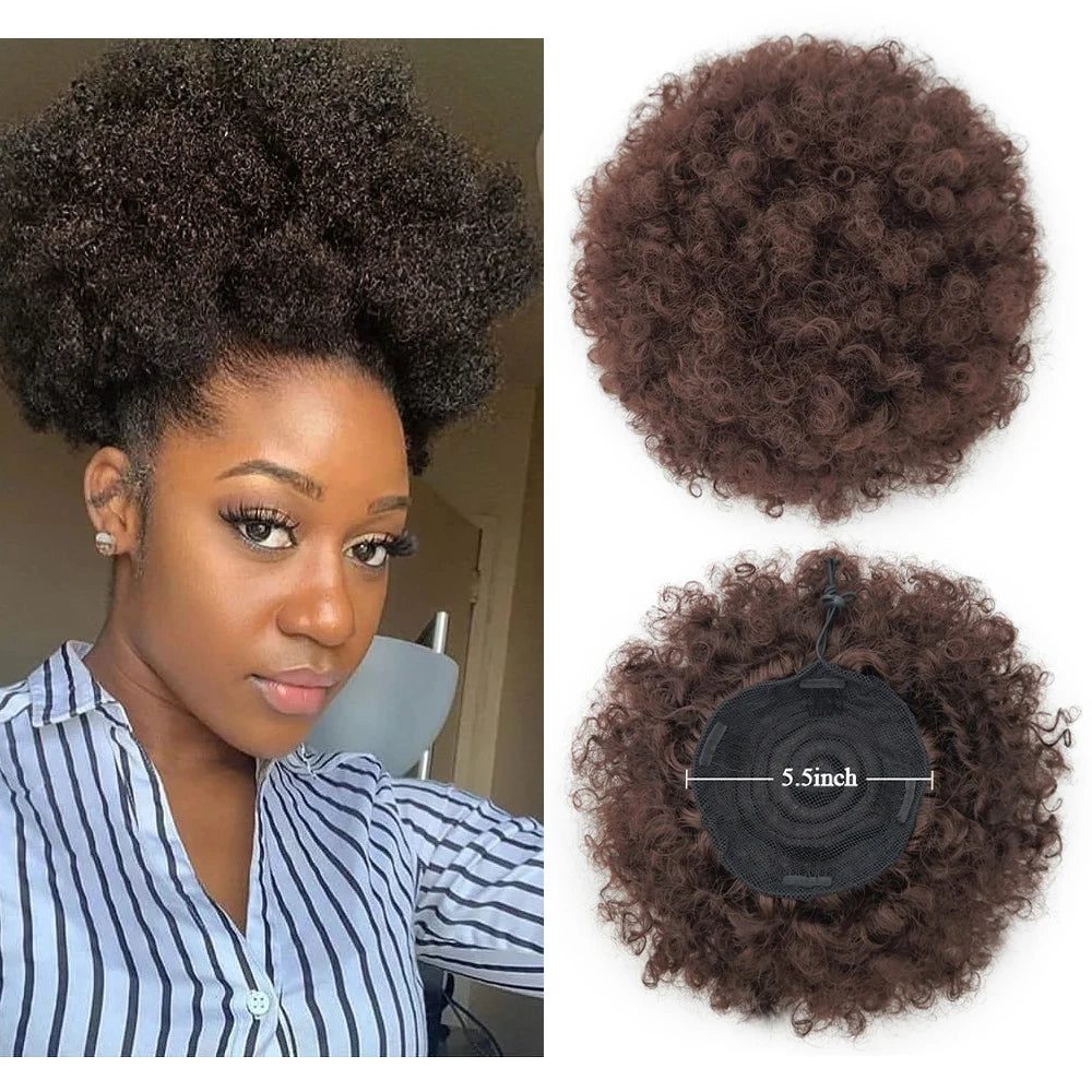 Afro Puff Drawstring Ponytail Extension Synthetic Afro Kinky Curly Puff Bun Hairpiece