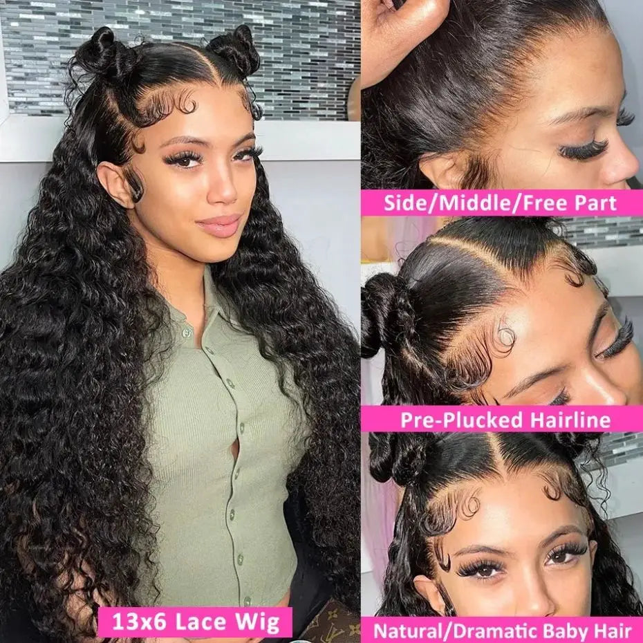 100% Brazilian Human Hair Deep Wave Lace Front Wig 13x6 13x4 HD Lace Frontal Wig Curly Water Wave Wig For Women Pre Plucked