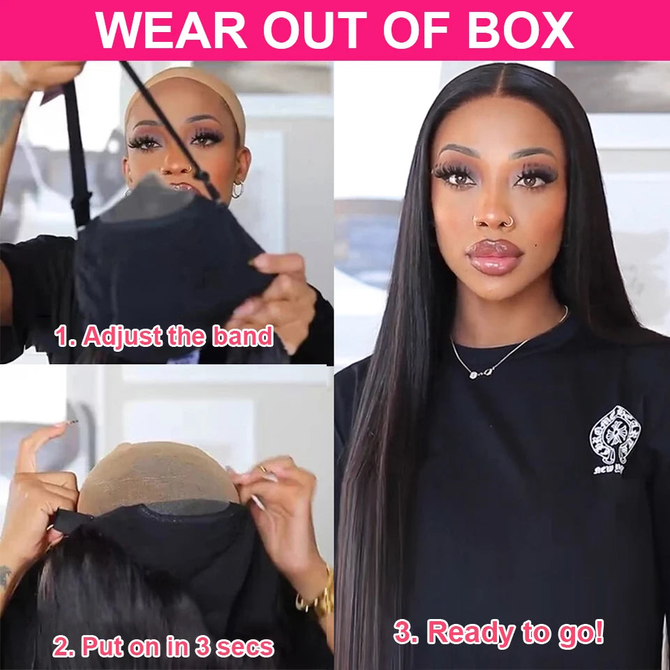 Straight Glueless Wig Lace Front Human Hair Ready To Wear And Go Preplucked For Women 36Inch Brazilian 13x6 Hd Lace Frontal Wigs