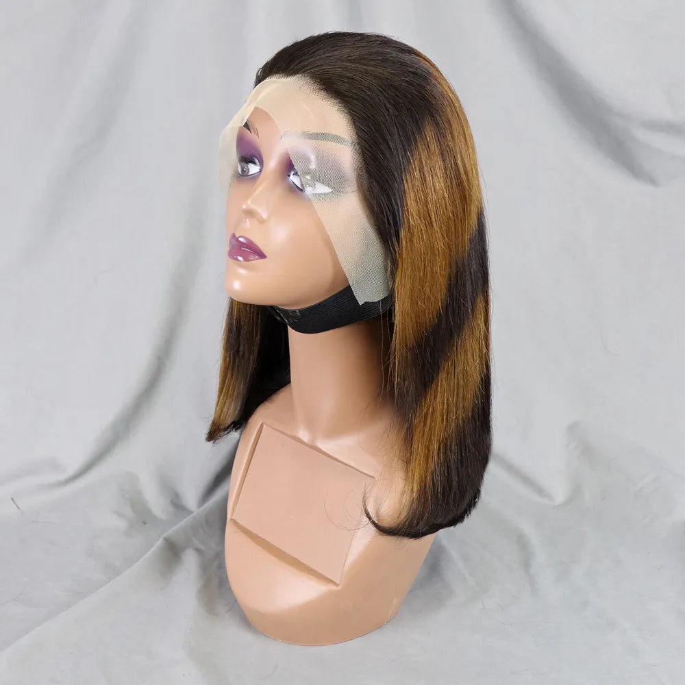 Bone Straight Lace Frontal Pre Plucked Brazilian Short Bob Remy Wig