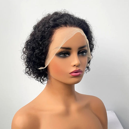 Short Curly Lace Front Wigs 13X4 Pixie Cut Bob