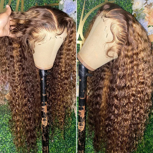 Highlight Deep Wave  Brazilian Frontal Honey Blonde  Curly Lace Front Wig