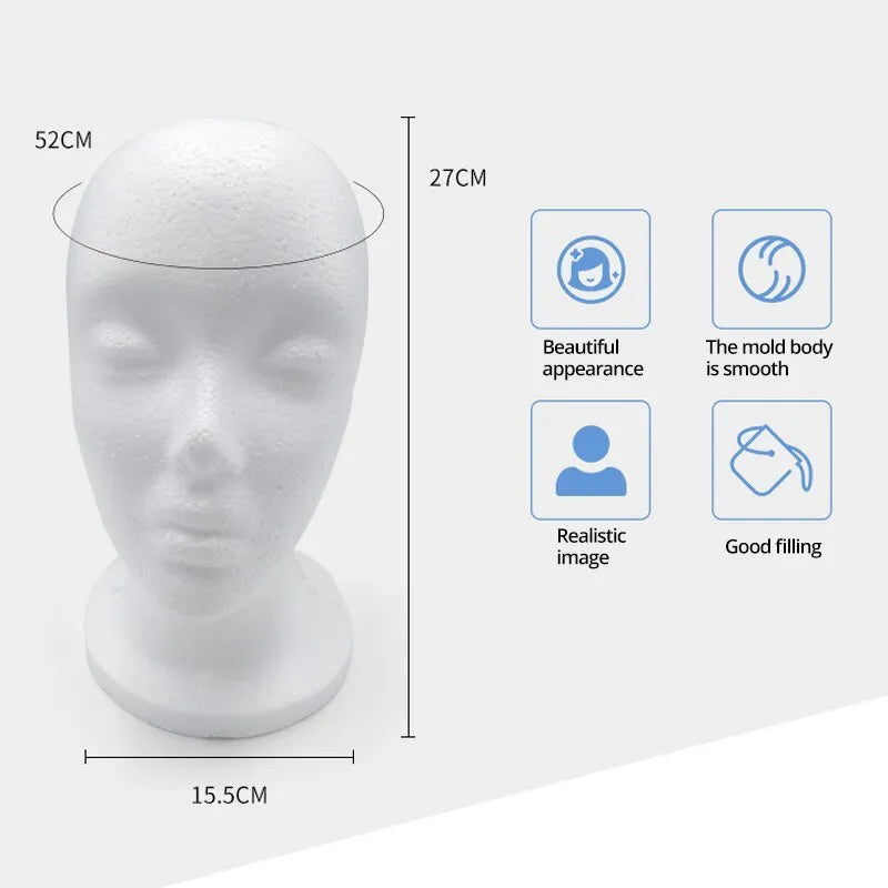 1pc Female White Styrofoam Foam Mannequin Head Model Hat Wig Display Stand Rack