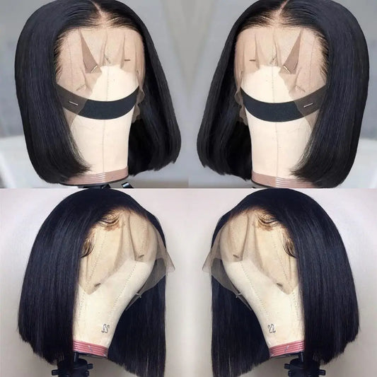 Glueless Short Bob Straight Human Hair Wigs 13x4 Transparent Lace Frontal Wig Pre Plucked 100% Human Hair Lace Closure Wig 180%