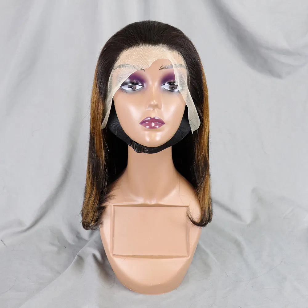 Bone Straight Lace Frontal Pre Plucked Brazilian Short Bob Remy Wig