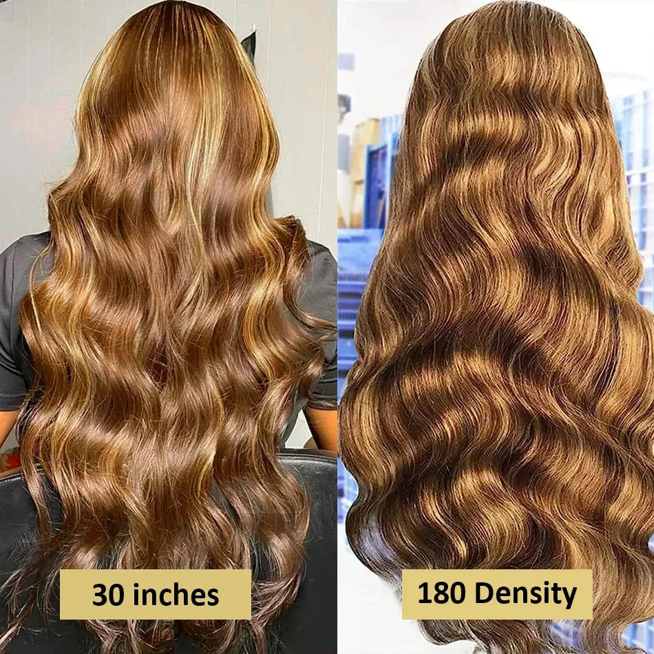 30 40 Inch 4/27 Highlight Colored Ombre Blonde Body Wave Wig Human Hair Brazilian 13x6 HD Transparent Lace Frontal Wig For Women