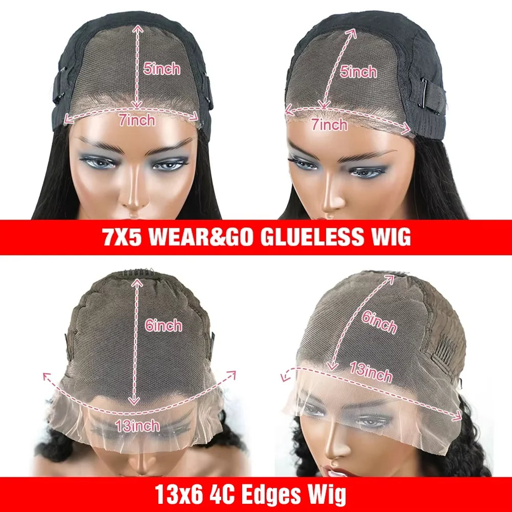 4C Edges Afro Curly 13x6 Lace Frontal 300% Kinky Curly Glueless Wigs Human Hair Pre Cut 7x5 HD Lace Closure Wigs