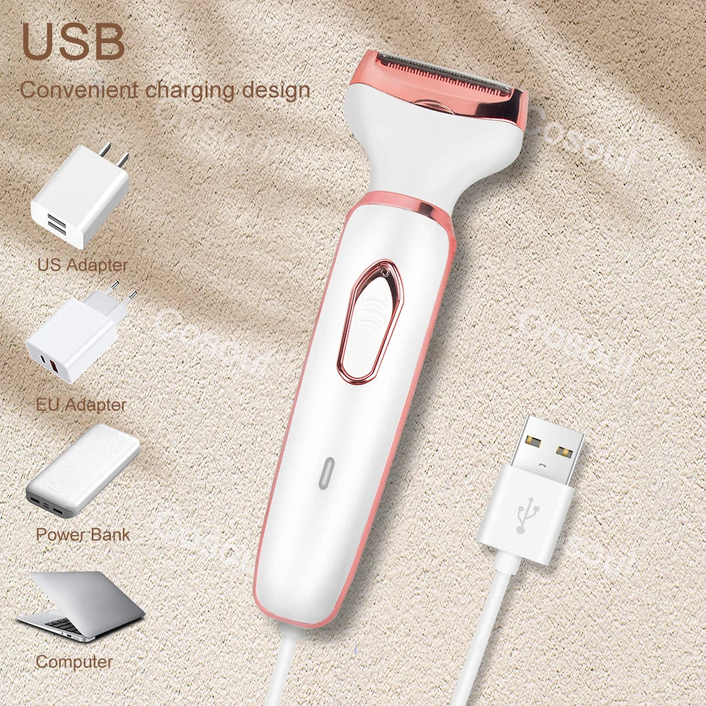 4 in 1 Electric Razor Lady  Body Hair Trimmer for Armpit Bikini Arm Leg Face Mustache Portable Painless