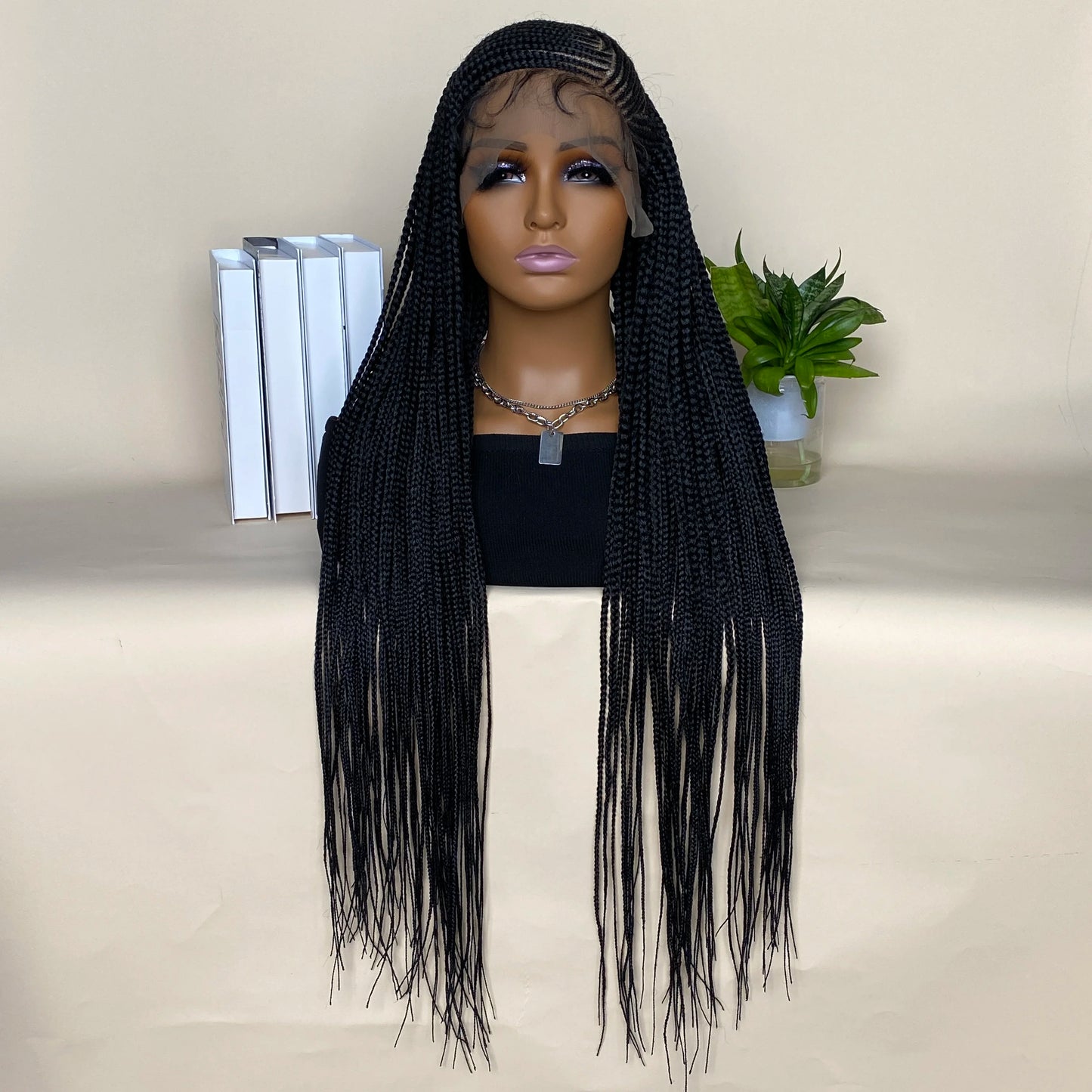 36 Inches Lace Frontal Braided Wigs with Baby Hair