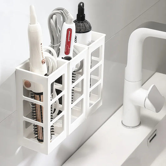 Wall Mounted Holder Hair Dryer Holders Hair Curler Stick Storage Box Hollow Bathroom Shelves Hairdressing Tools Organizer