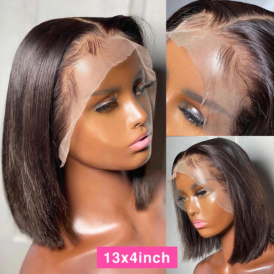Transparent Lace Front Short Straight Bob Wig Human Hair Wigs Pre Plucked
