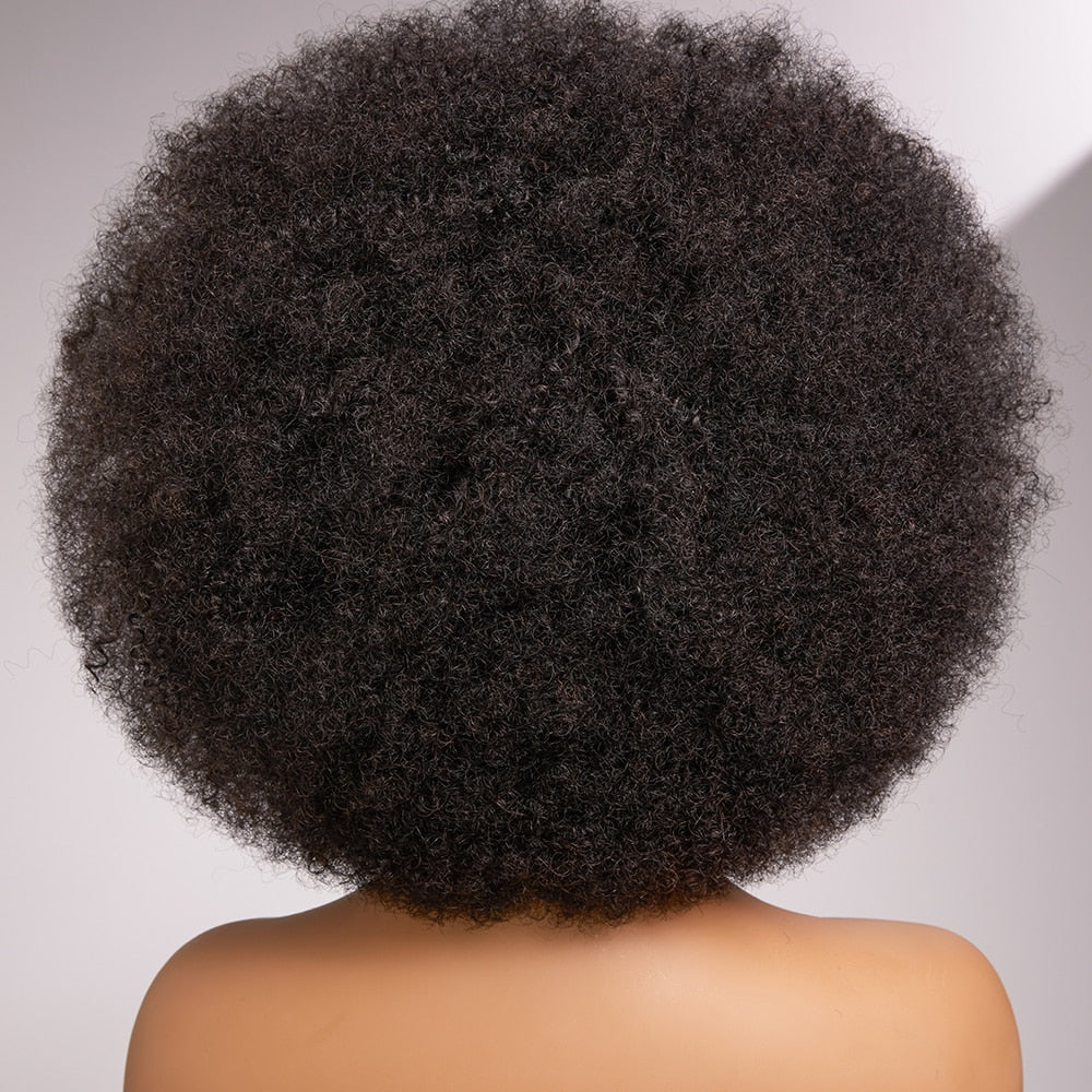 Fluffy Afro Kinky Curly Human Hair Wig With Thick Bang 70s Natural Short Bob Wigs - Supreme Lush Hair
