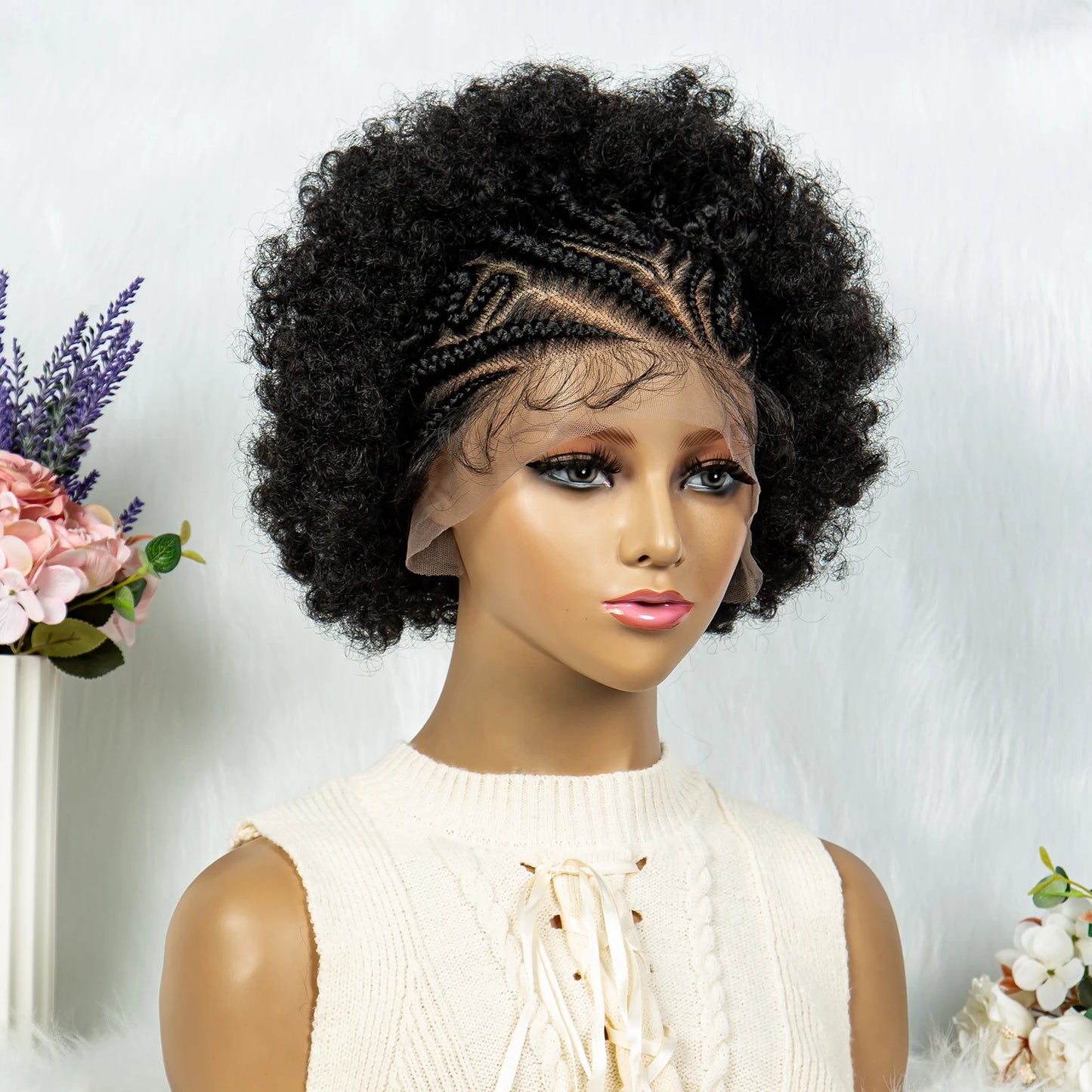 13x6 Lace Front  Cornrow With Baby Hair  Kinky Curly Hair Wigs